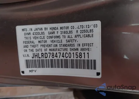 2004 Honda Cr-V Lx из США, поврежденный, VIN JHLRD78474C015811